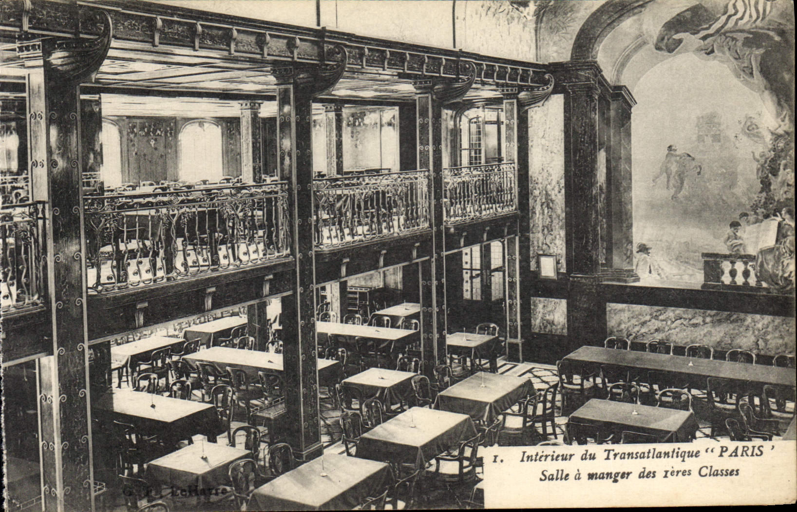 Vintage Postcard Bateau Interior Steamer of the Deck chair Paris Dining room 1st classes