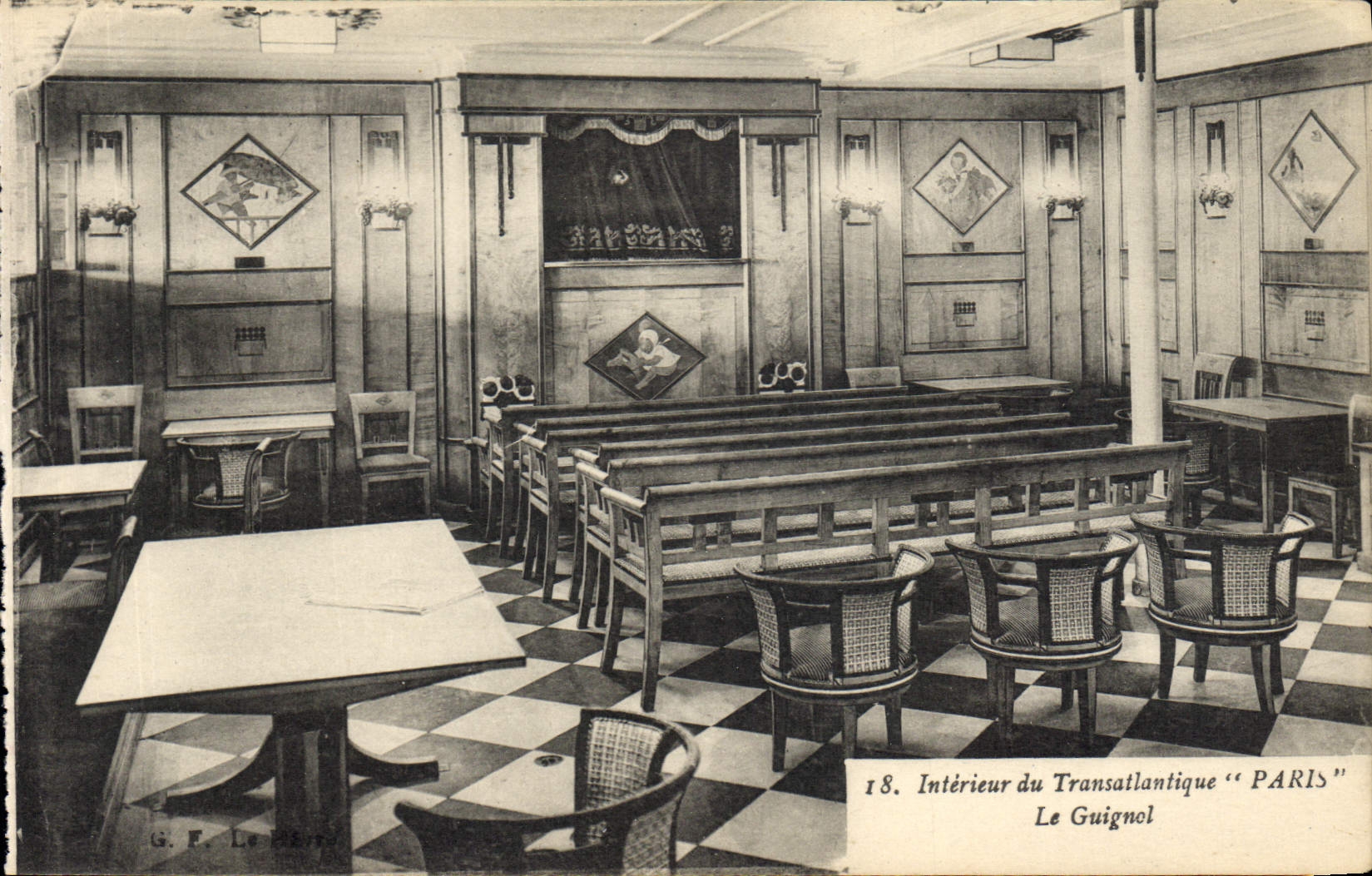 CPA Bateau Paquebot Interieur du Transatlantique Paris Le guignol Theatre