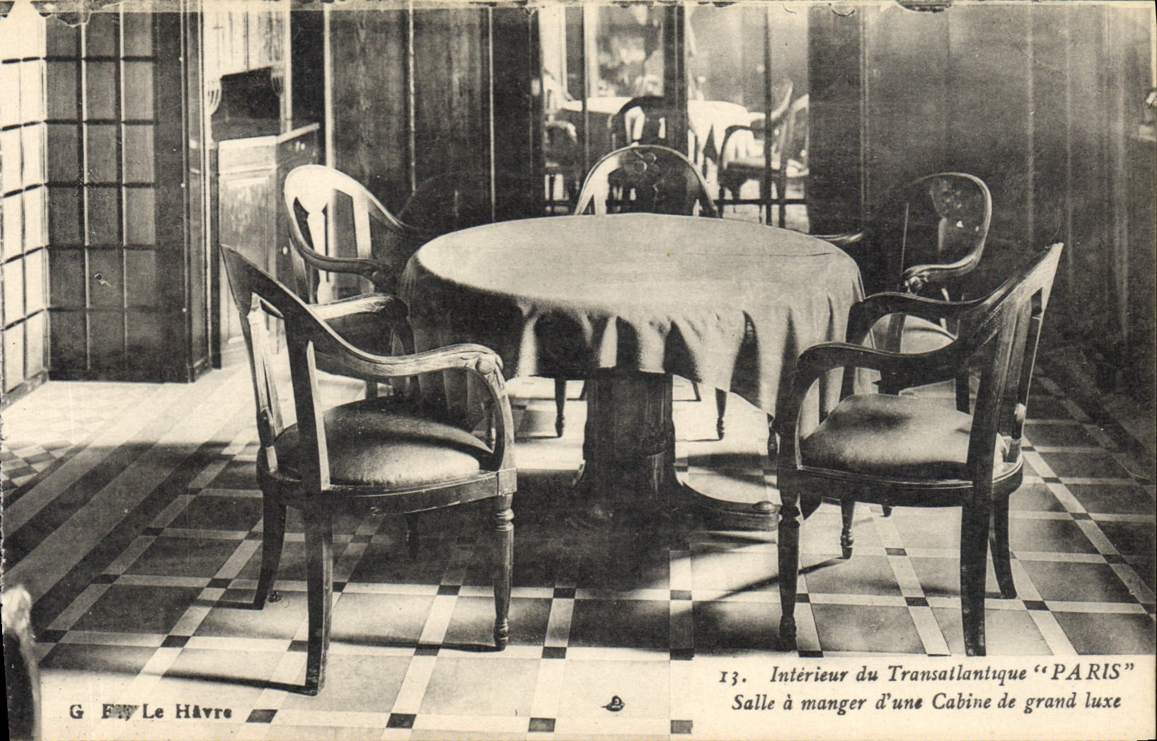 Vintage Postcard Bateau Interior Steamer of the Deck chair Paris Dining room of a cabin of great luxury