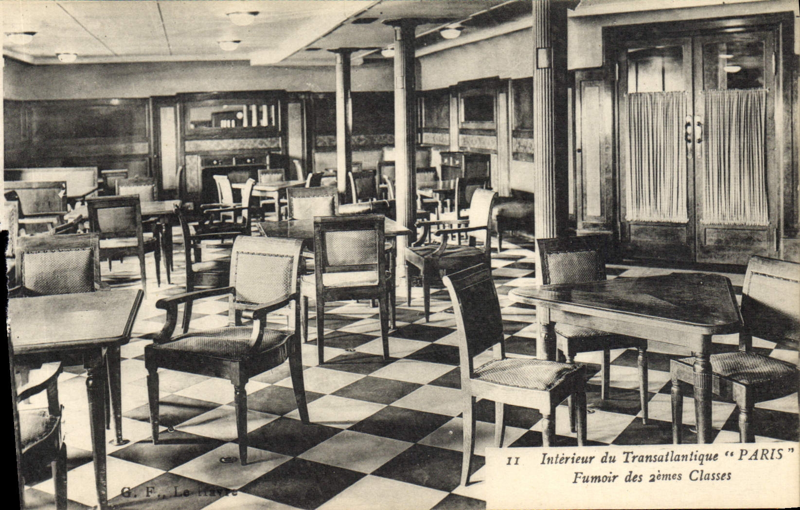 Vintage Postcard Boat Interior Steamer of the Deck chair Paris Smoking-room of the 2nd classes