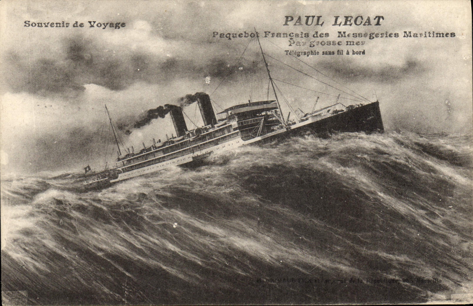 Vintage Postcard Boat Steamer Paul Lecat French Steamer of the Shipping company by heavy sea