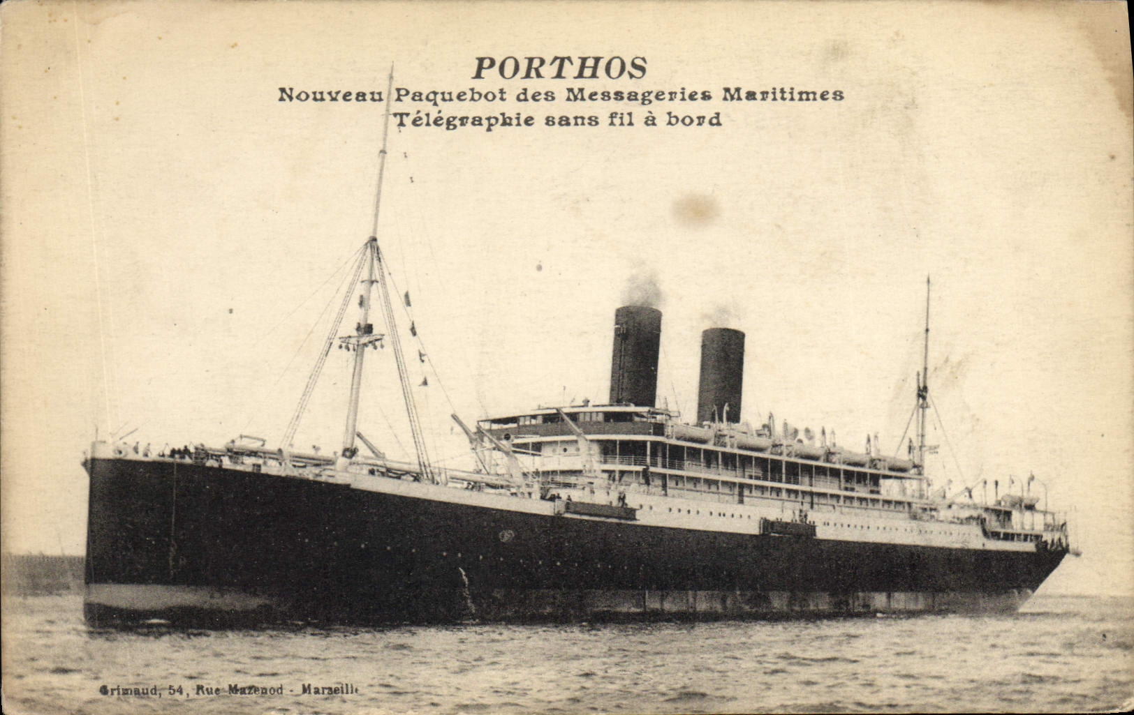 Vintage Postcard Bateau Steamer of the Shipping company Telegraphs without wire Porthos