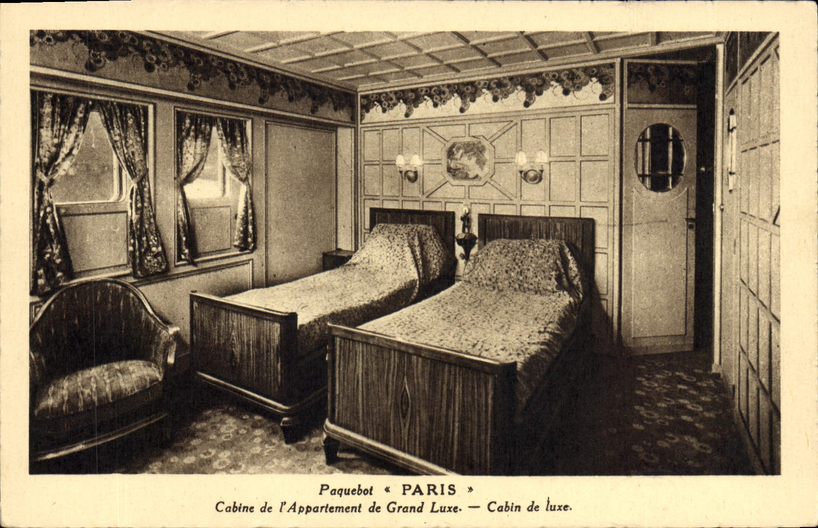 Vintage Postcard Boat Steamer Paris Cabin of the apartment of great luxury