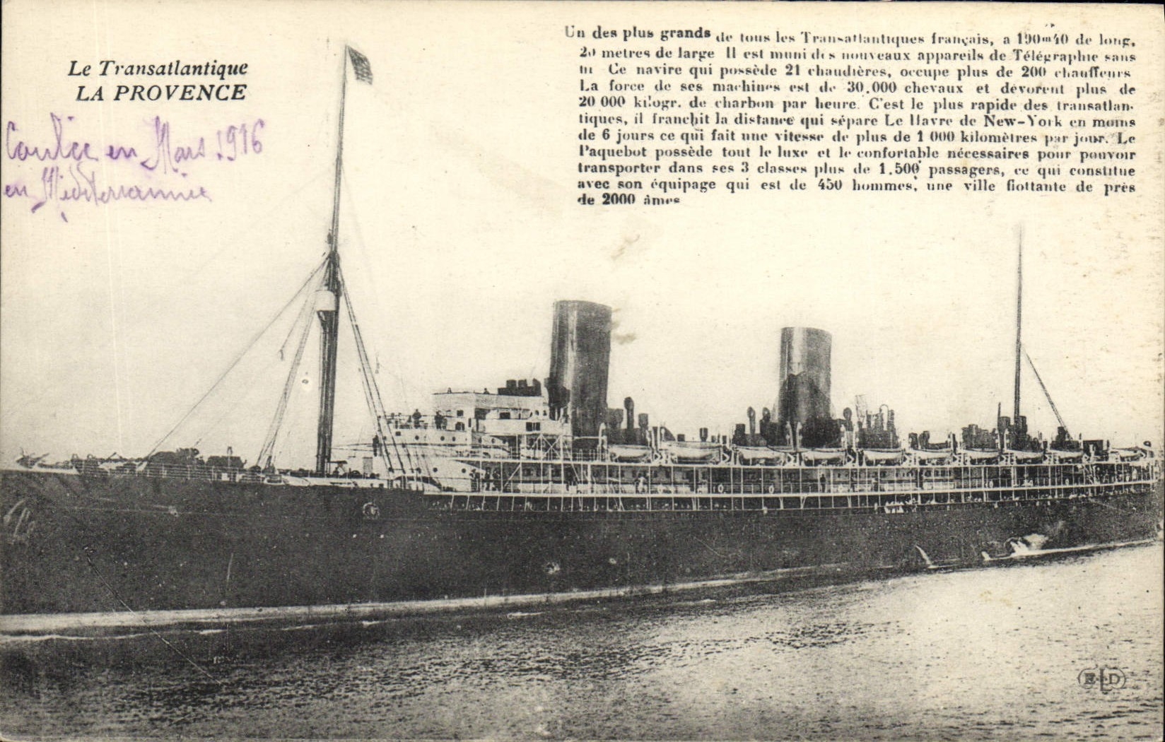 Vintage Postcard Boat La Provence Steamer the Deck chair