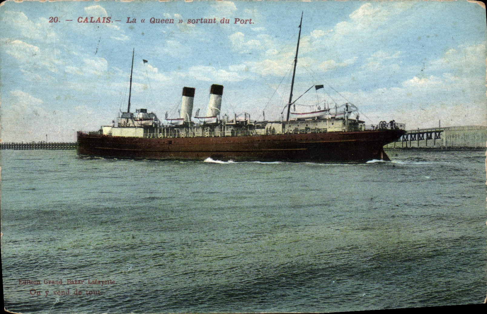 Vintage Postcard Boat Calais Steamer outgoing Queen of the port