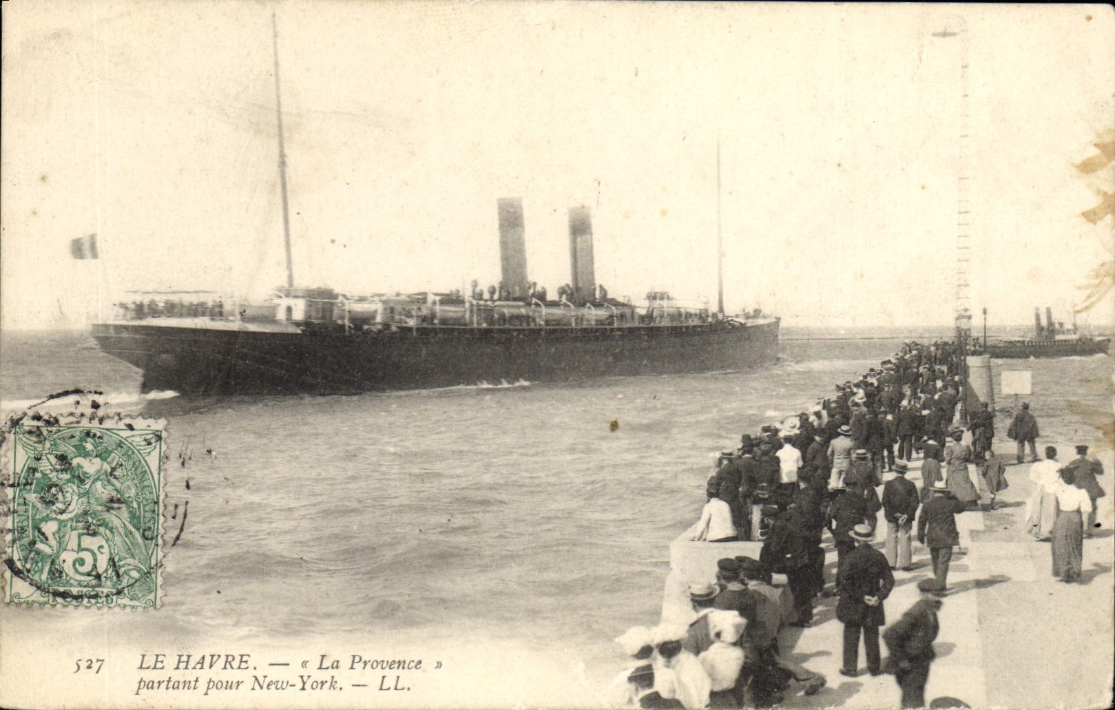 Postal Barco Paquebote Provence que va para Nueva York