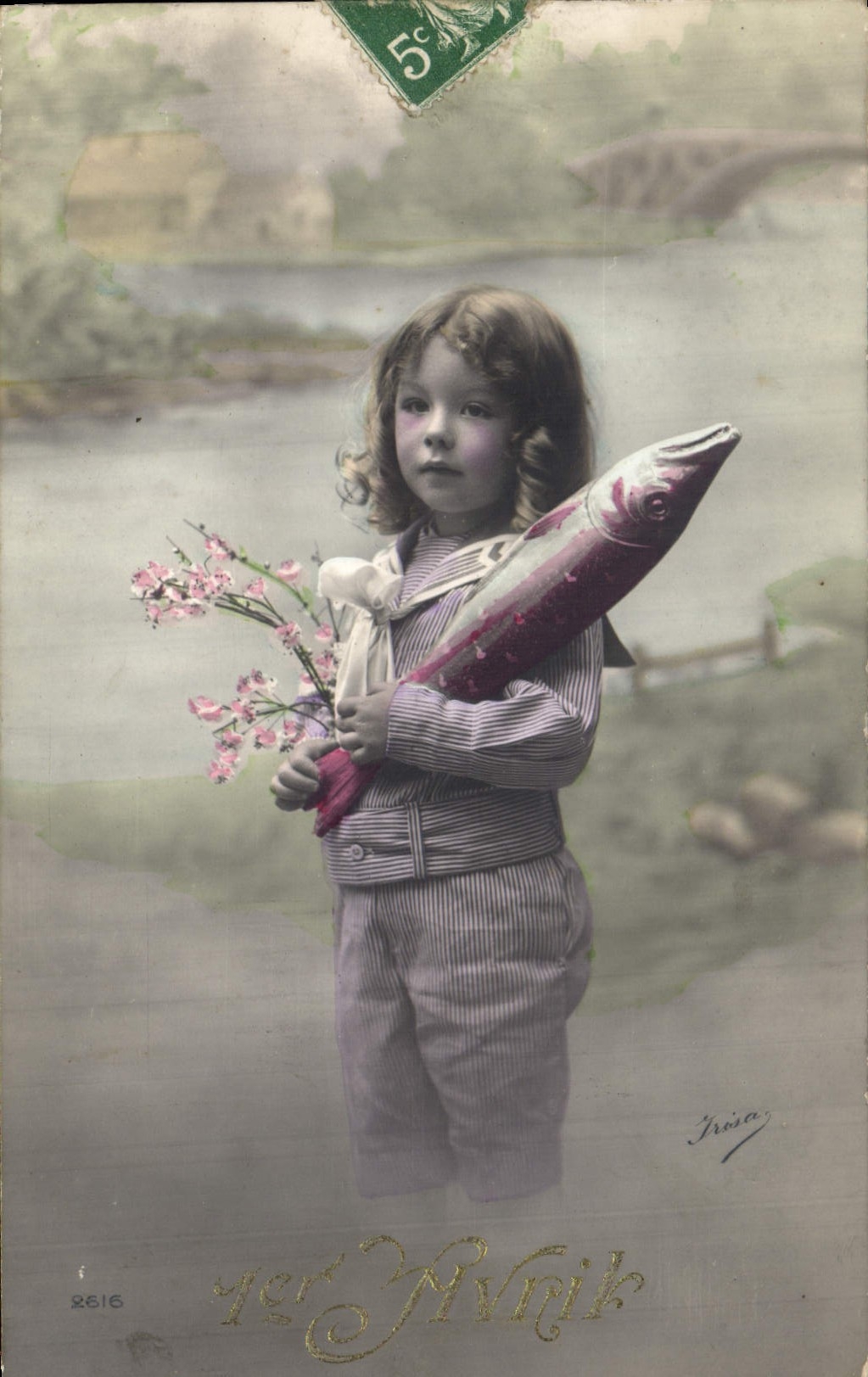 CPA Fantaisie Paques Poisson Enfant 