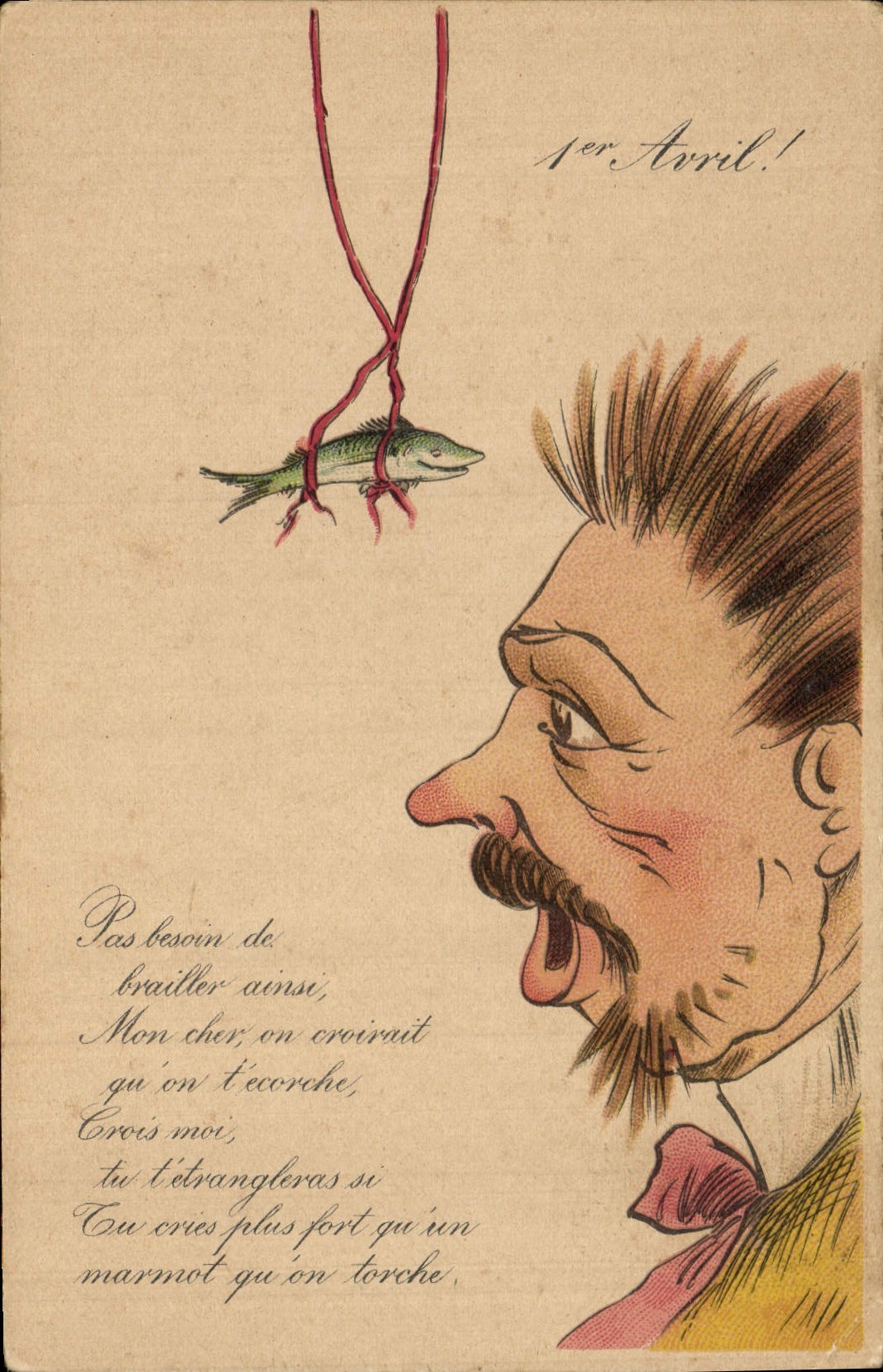 CPA Fantaisie Paques Poisson Homme 