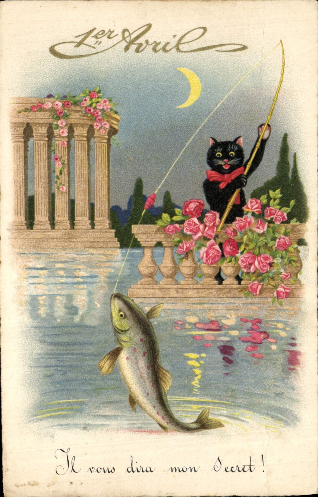 CPA Fantaisie Paques Poisson Chat 