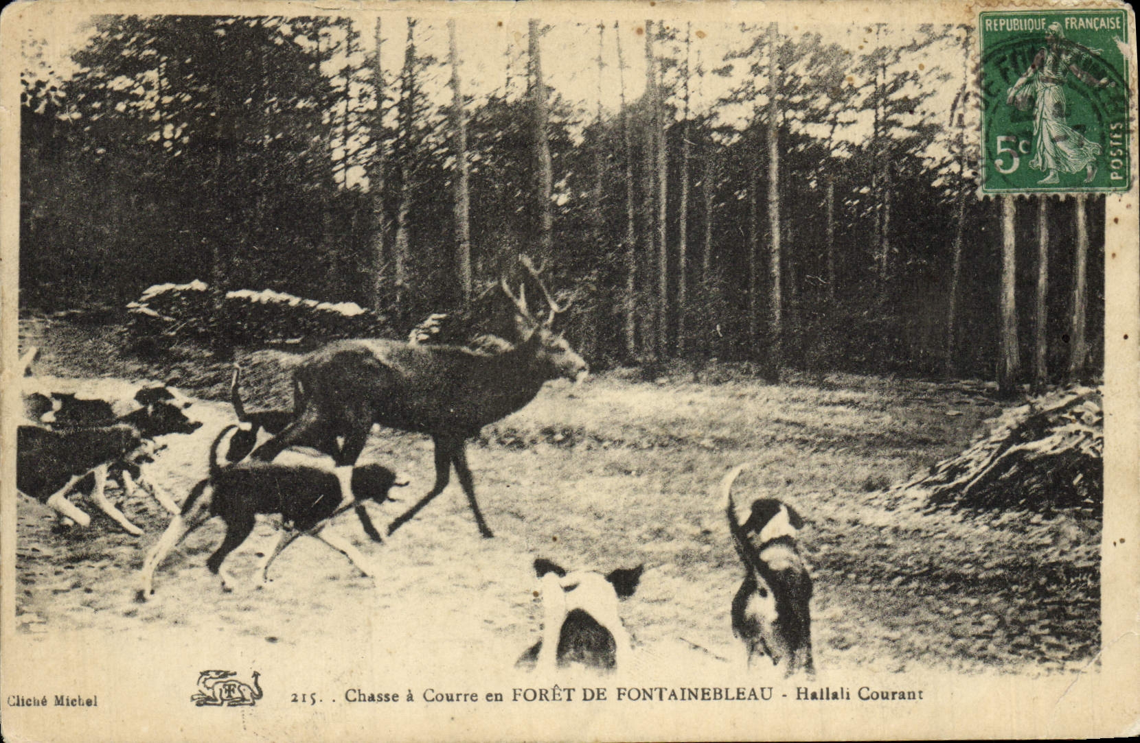 Postal Caza que debe perseguirse en Taladro de Fontainebleau Hallali Correr Perro Perros