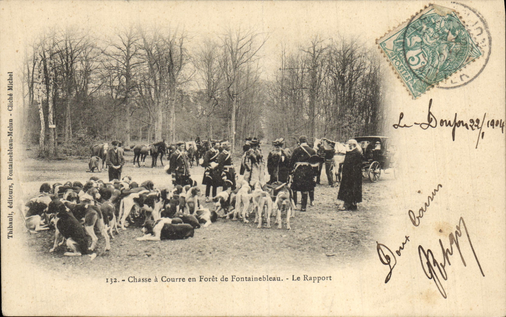 CPA Chasse a courre en foret de Fontainebleau Le rapport Chien Chiens 