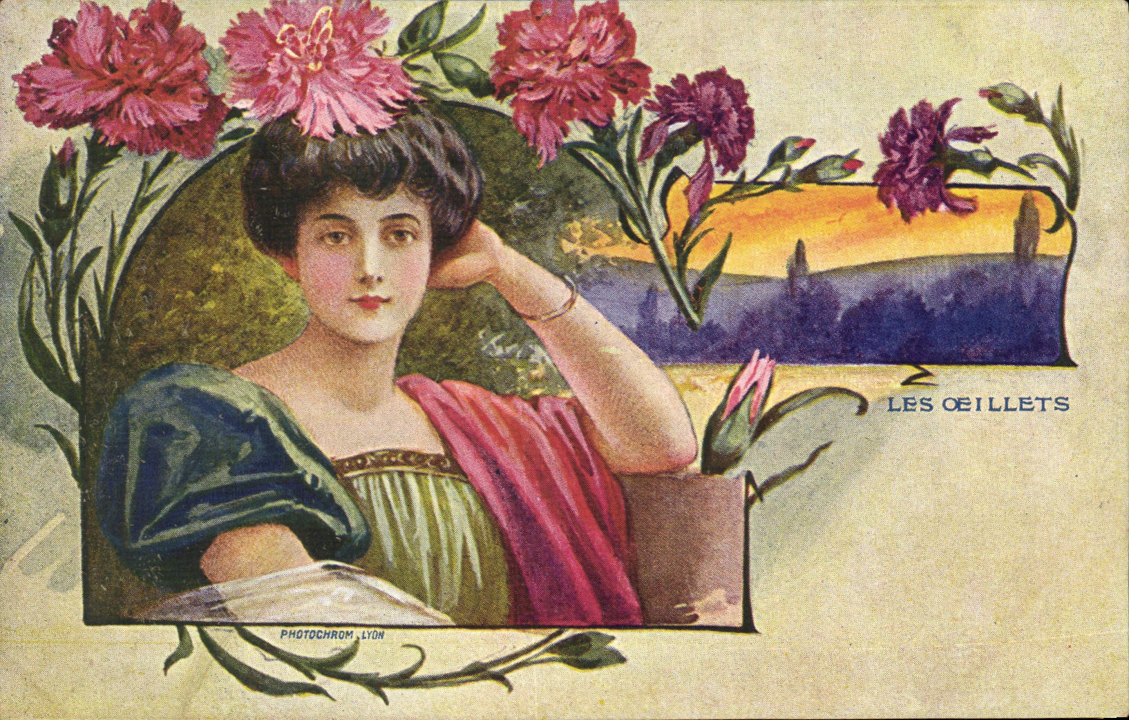 Vintage Postcard Fantasy Illustrator Women eyelets