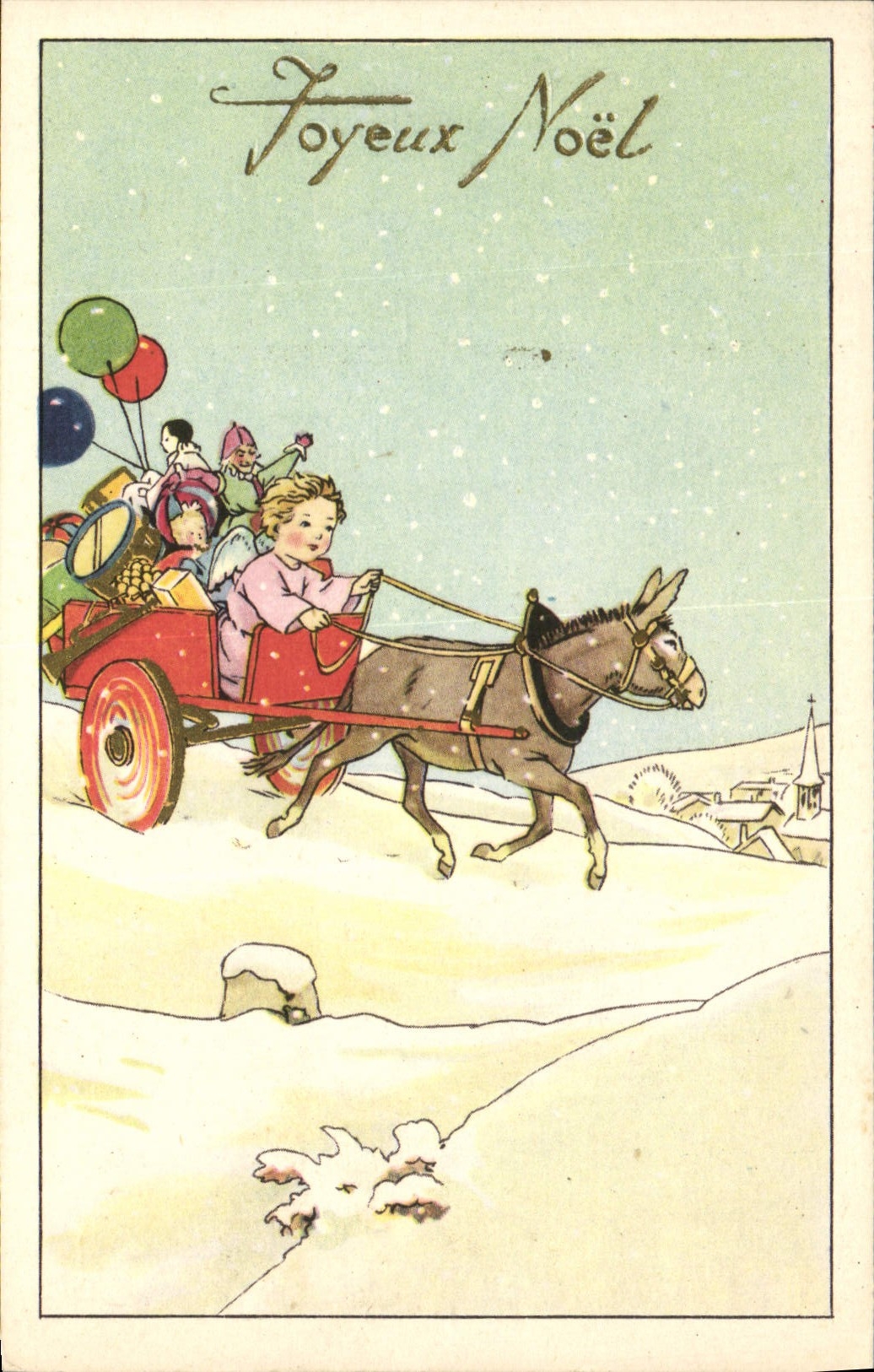 Vintage Postcard Fantasy Illustrator Child Donkey Mule Christmas