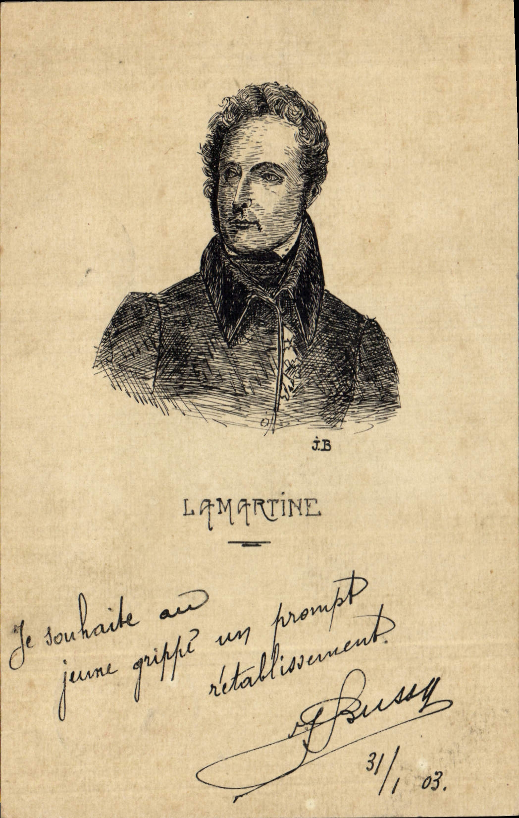 Vintage Postcard Lamartine Autograph SIGNAL