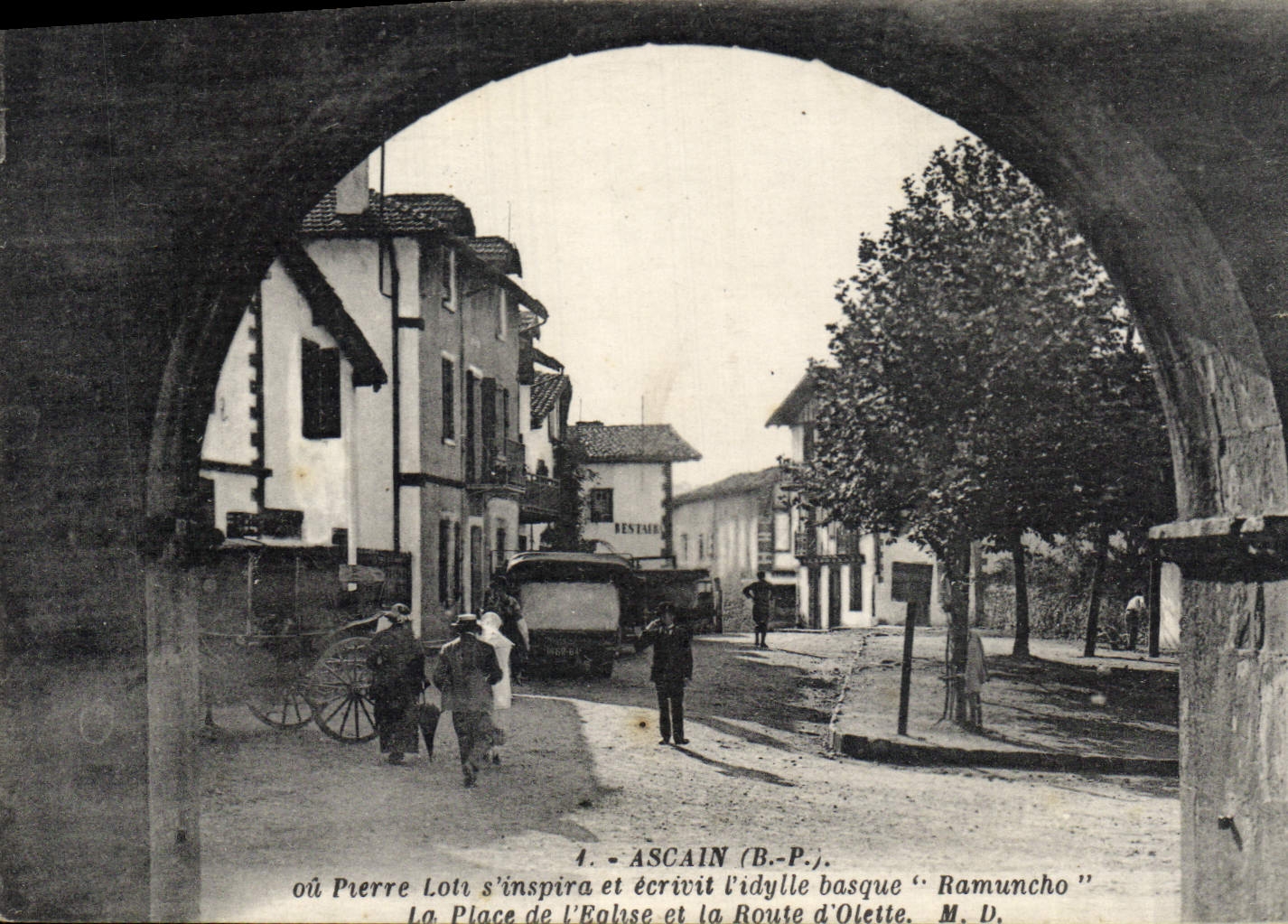 Vintage Postcard Pierre Parcelled out Ascain Ramuncho the place of the church and the road of Olette