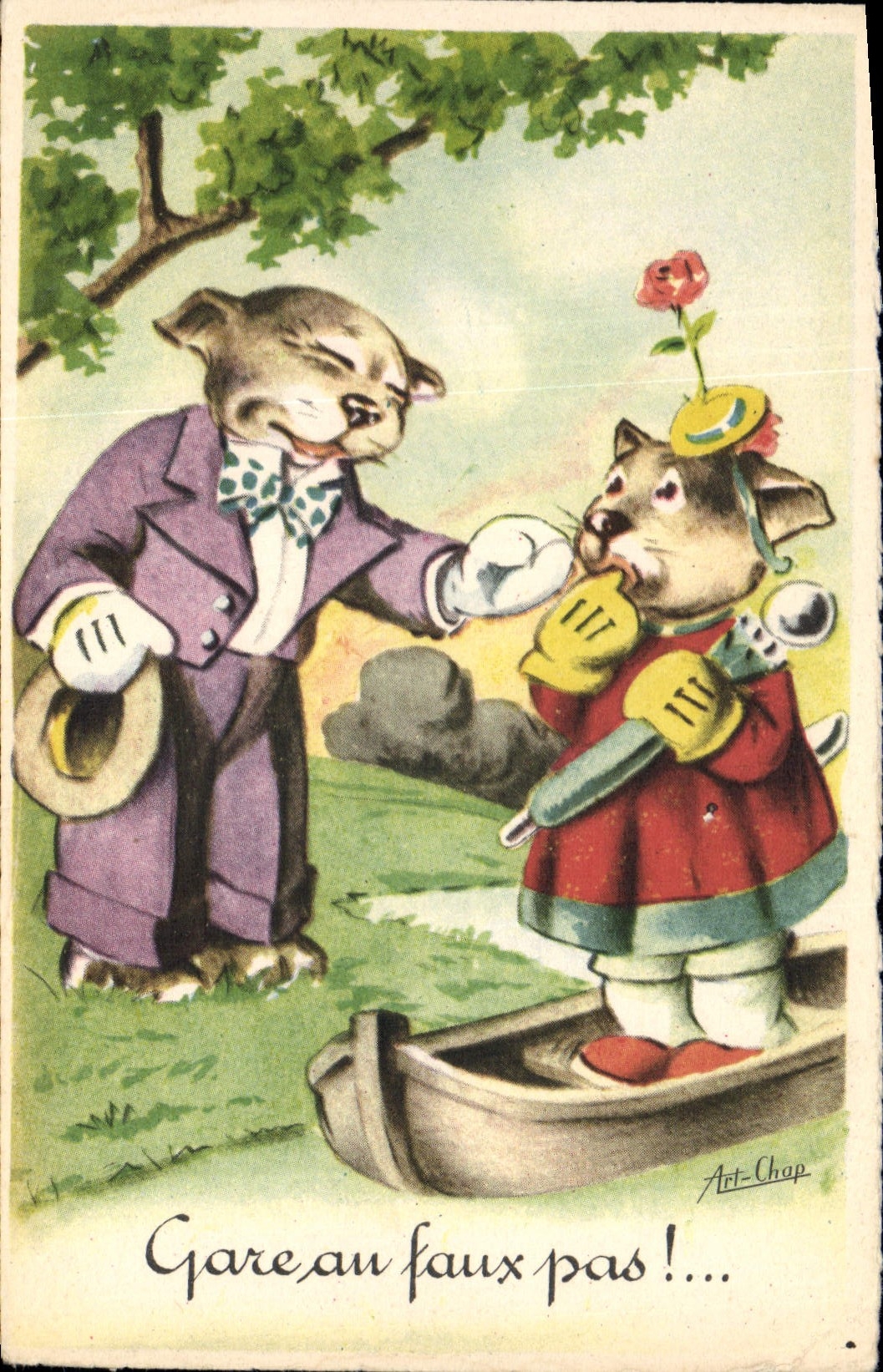 Vintage Postcard Chiens Dog Parks with the false step!