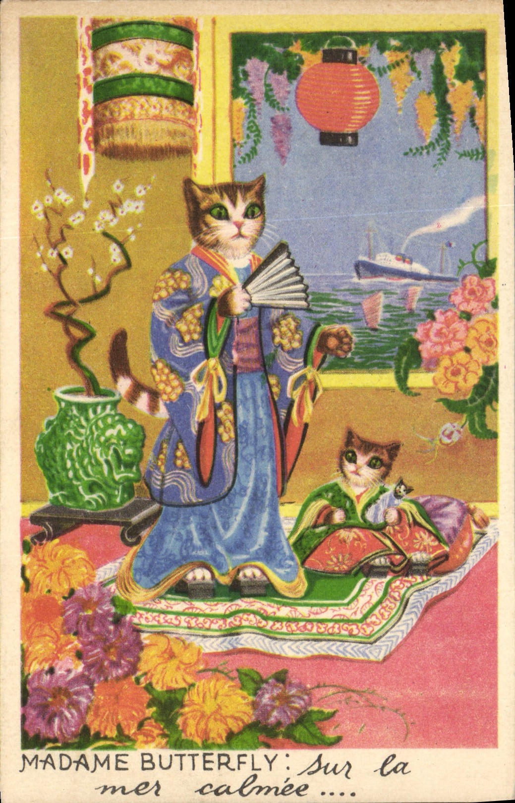 Vintage Postcard Cats Cat Mrs Butterfly