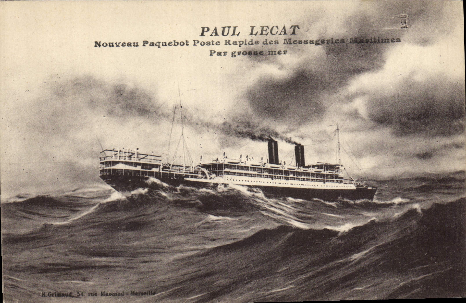 CPA Bateau Paquebot Paul Lecat Messageries Maritimes par grosse mer 