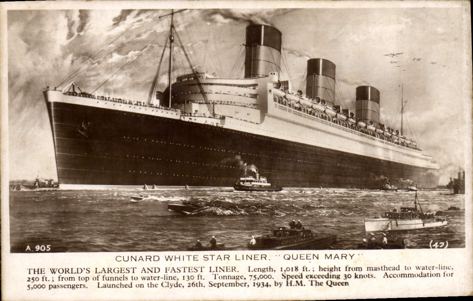 Vintage Postcard Boat Steamer Cunard White Star Liner Queen Mary
