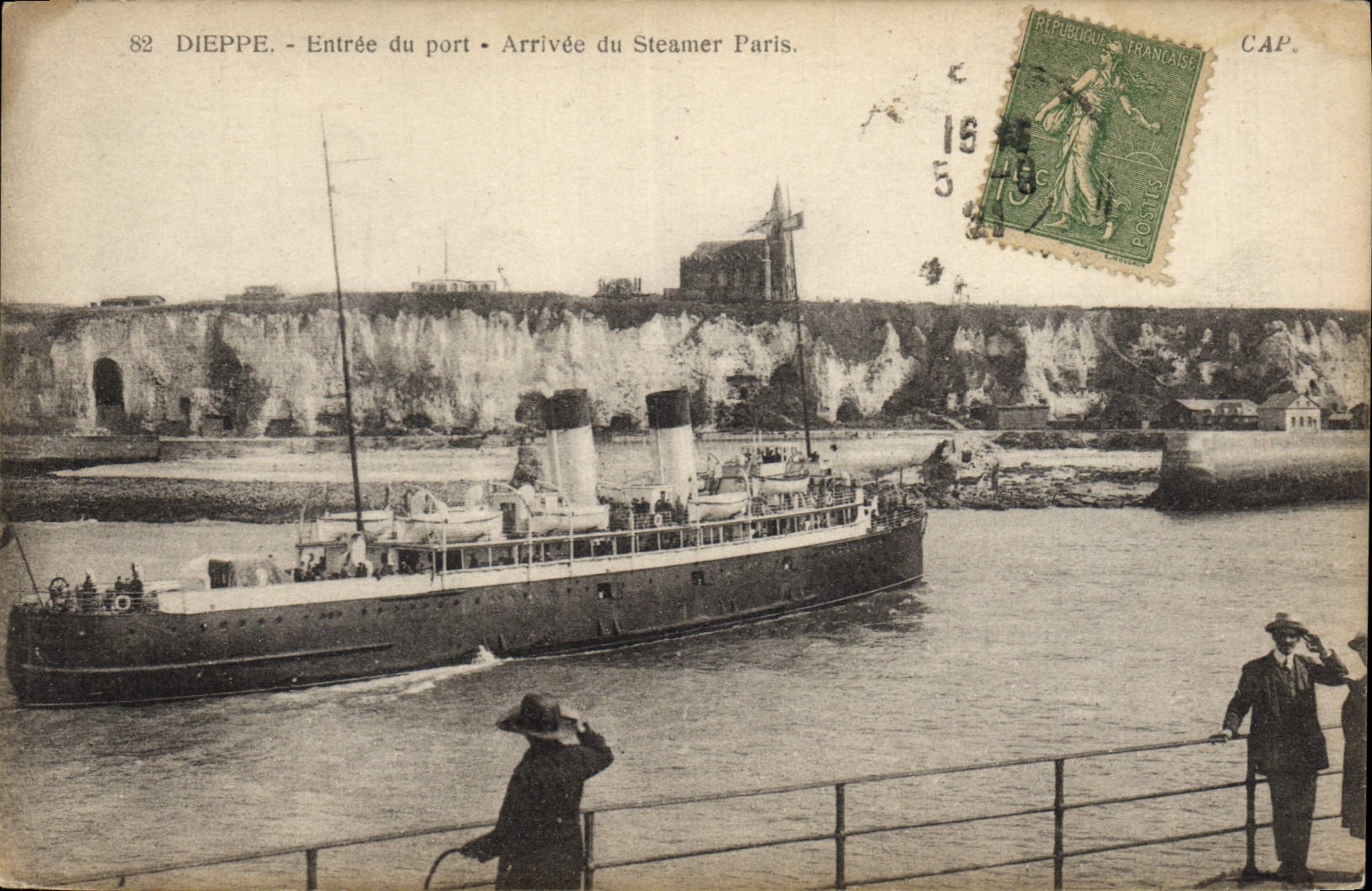 Vintage Postcard Boat Dieppe Steamer Entered of the port Arrived of the Paris Steamer