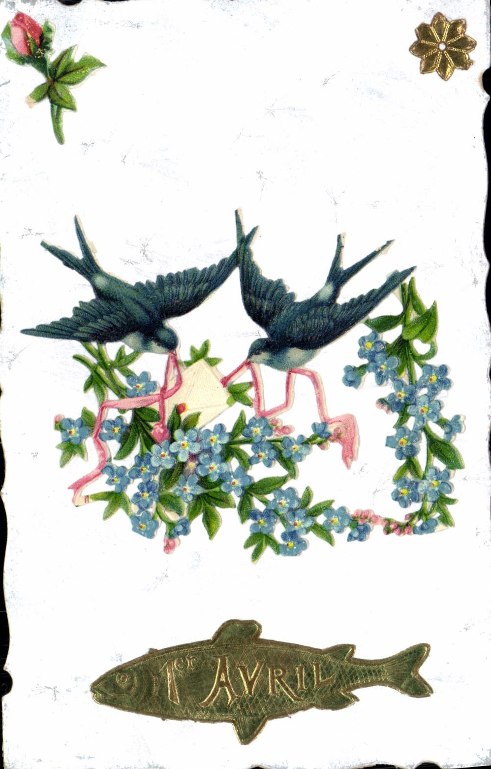 Vintage Postcard Fantasy Poisson April 1st Swallows