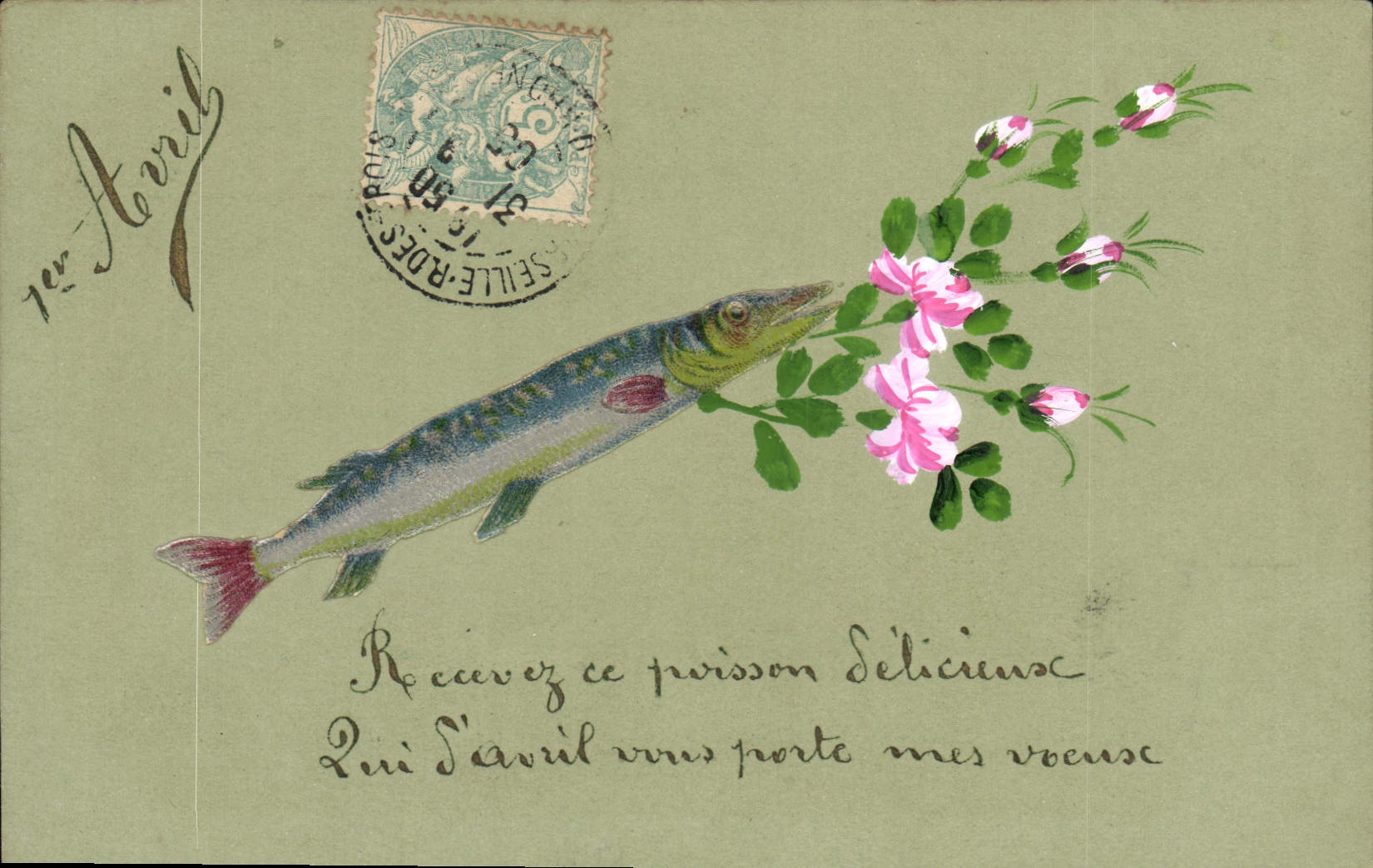 CPA Fantaisie Poisson 1er Avril Fleurs 