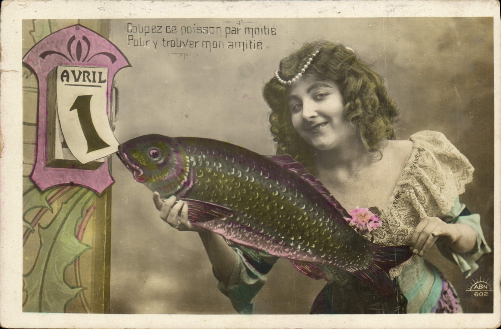 CPA Fantaisie Poisson 1er Avril Femme 