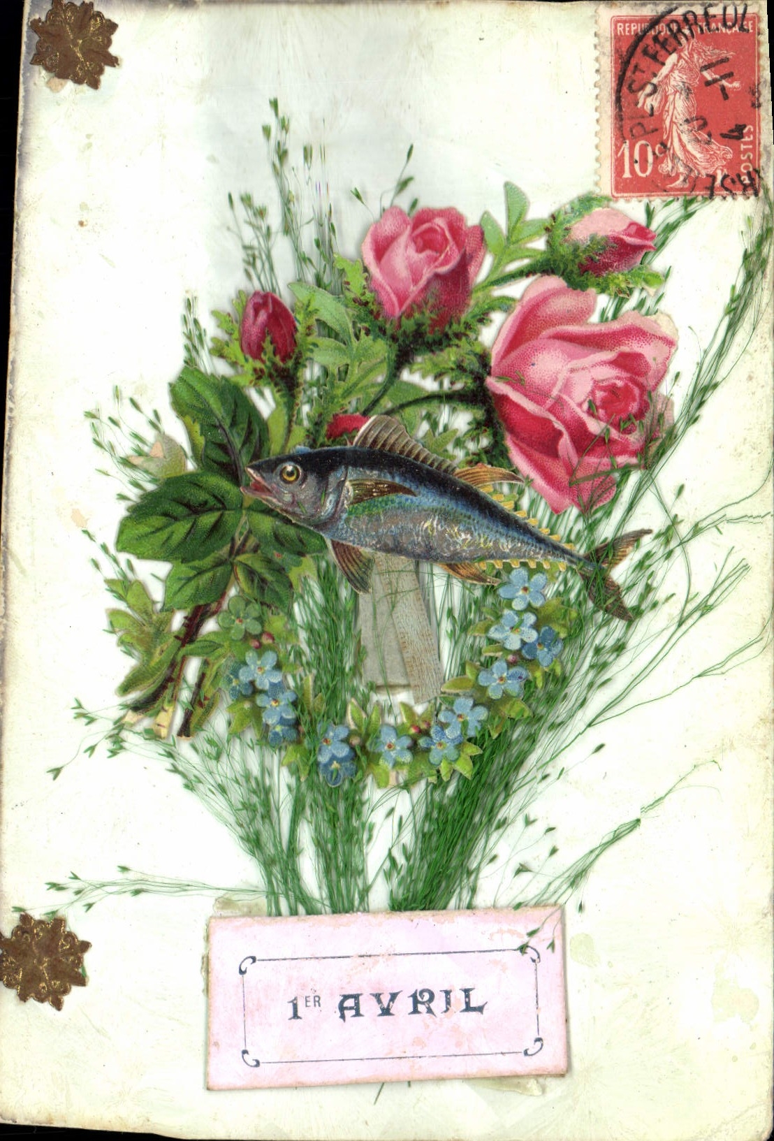 CPA Fantaisie Poisson 1er Avril Fleurs