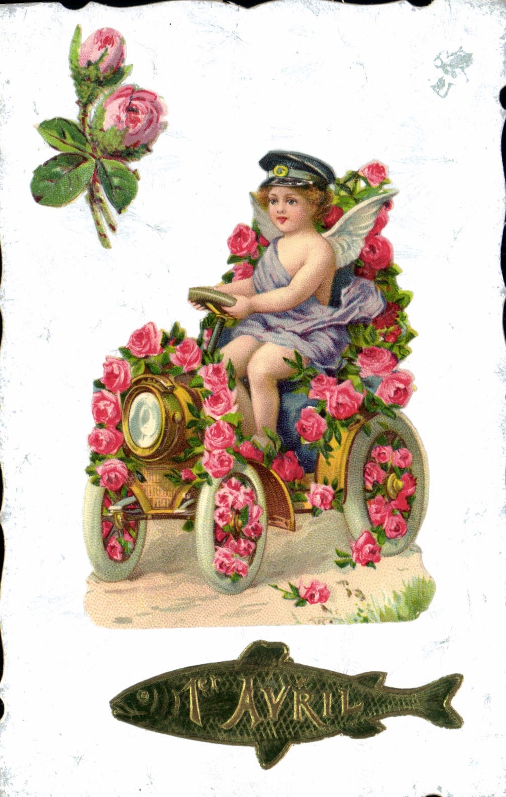 Vintage Postcard Fantasy Poisson Automobile April 1st Angel