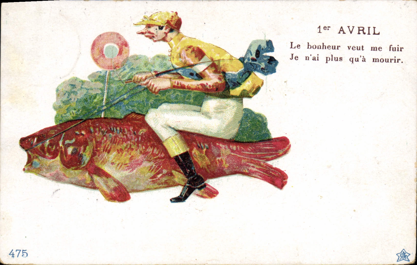 CPA Fantaisie Poisson 1er Avril Jockey Hippisme 