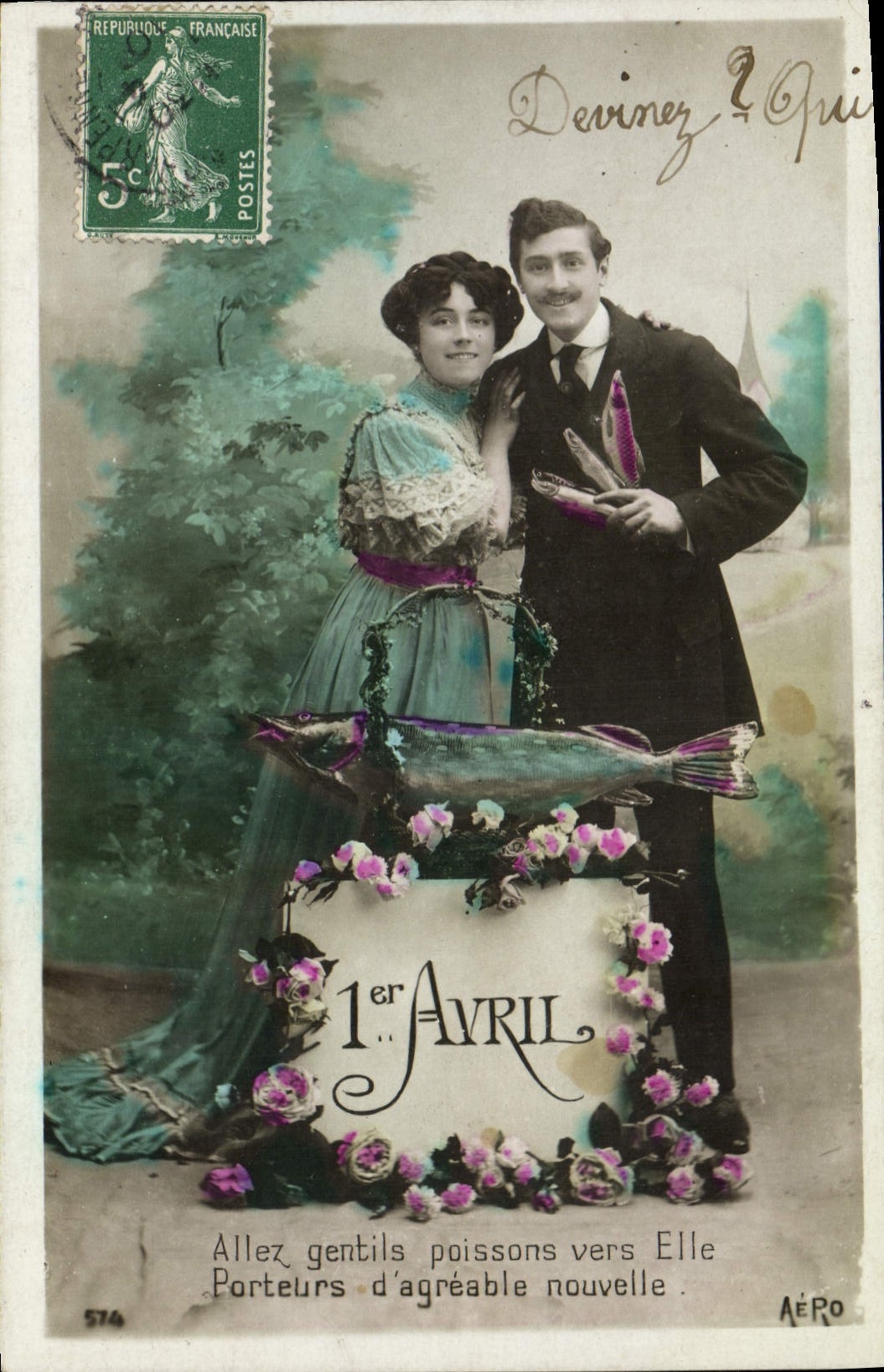 CPA Fantaisie Poisson 1er Avril Femme 
