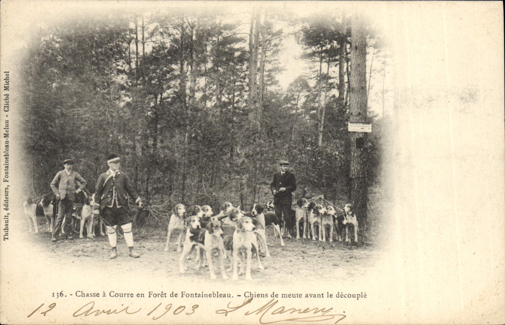 CPA Chasse a courre en Foret de Fontainebleau Chiens de meute avant le decouple Chiens Chien