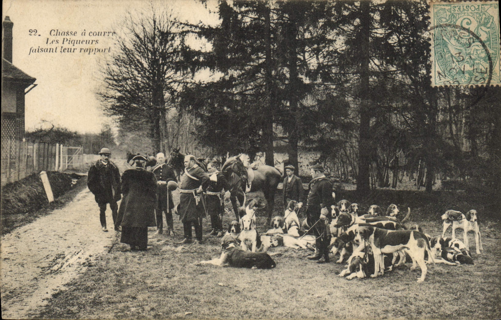 CPA Chasse a courre Les piqueurs faisant leur rapport Chiens Chien