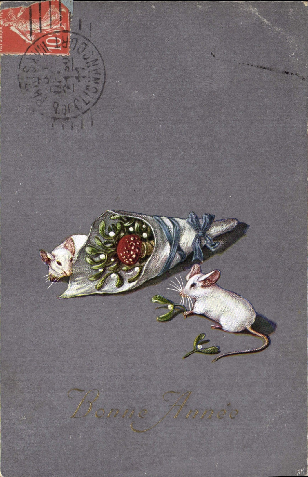 Vintage Postcard Fantasy Child Mouse Happy new year