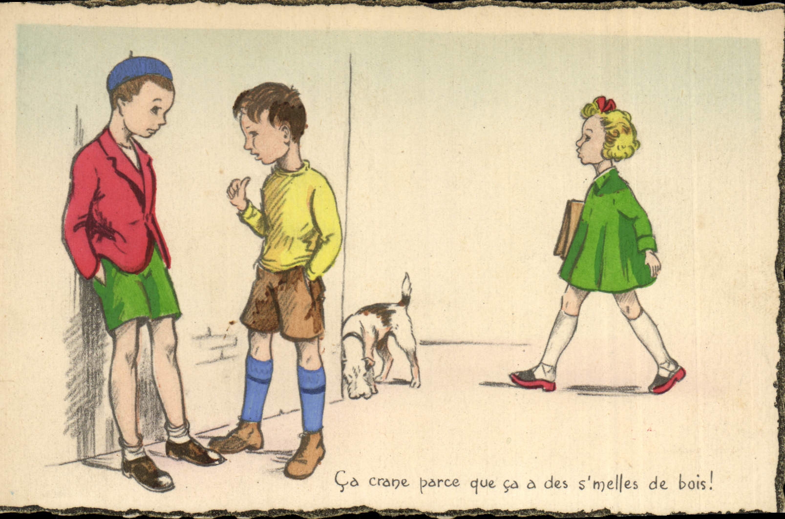 Vintage Postcard Fantaisie Children That shows off because that has the smelles ones of Chien wood