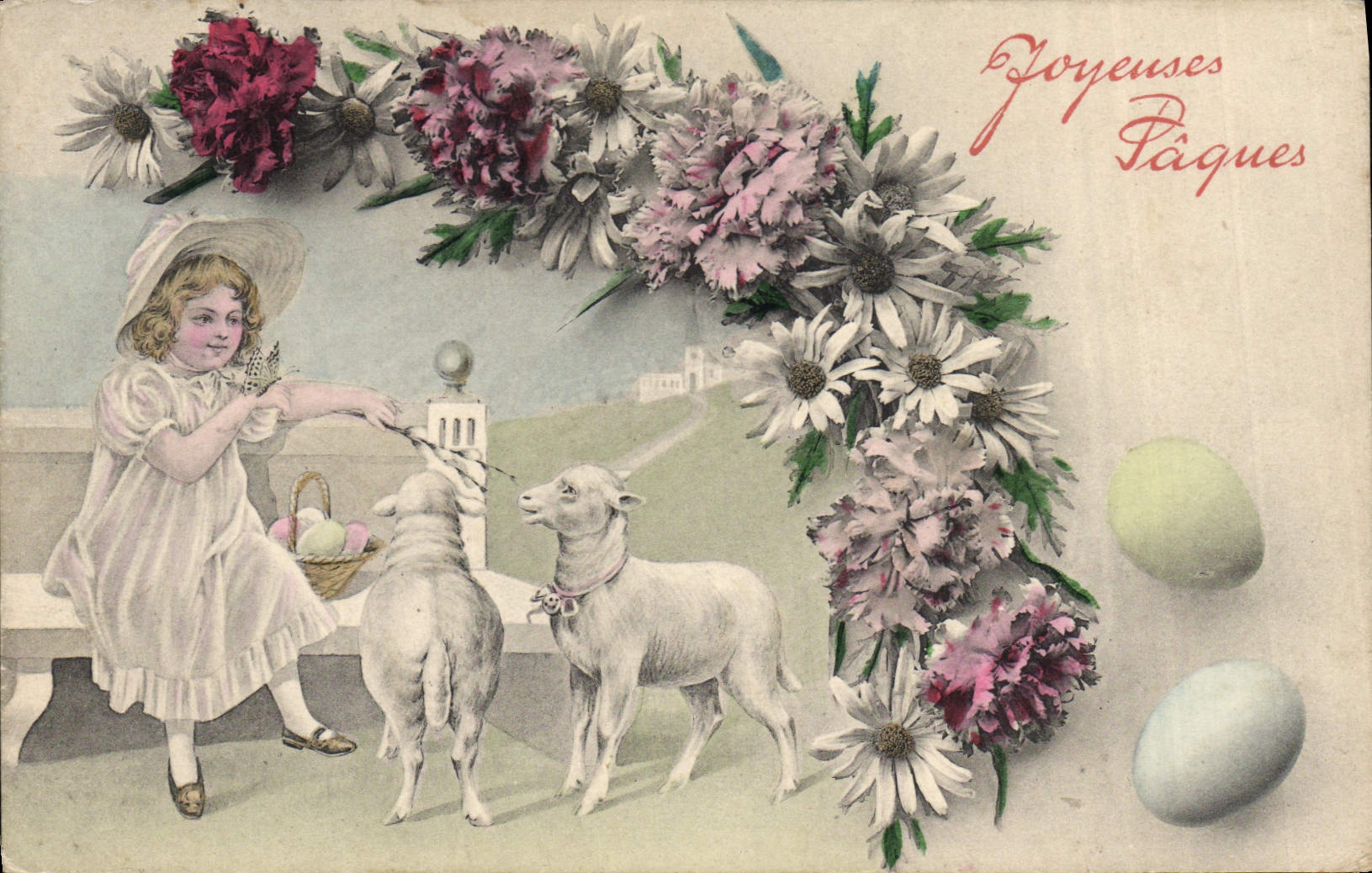 CPA Fantaisie Enfant Agneau Paques 