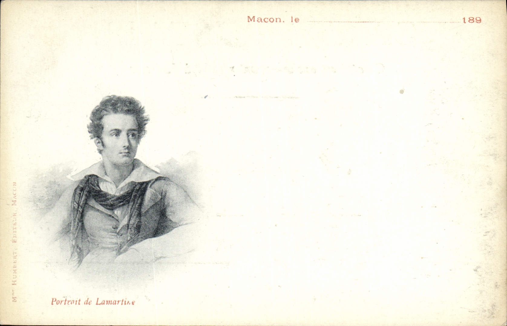 Postal Retrato de Lamartine Albañil Tarjeta 1890