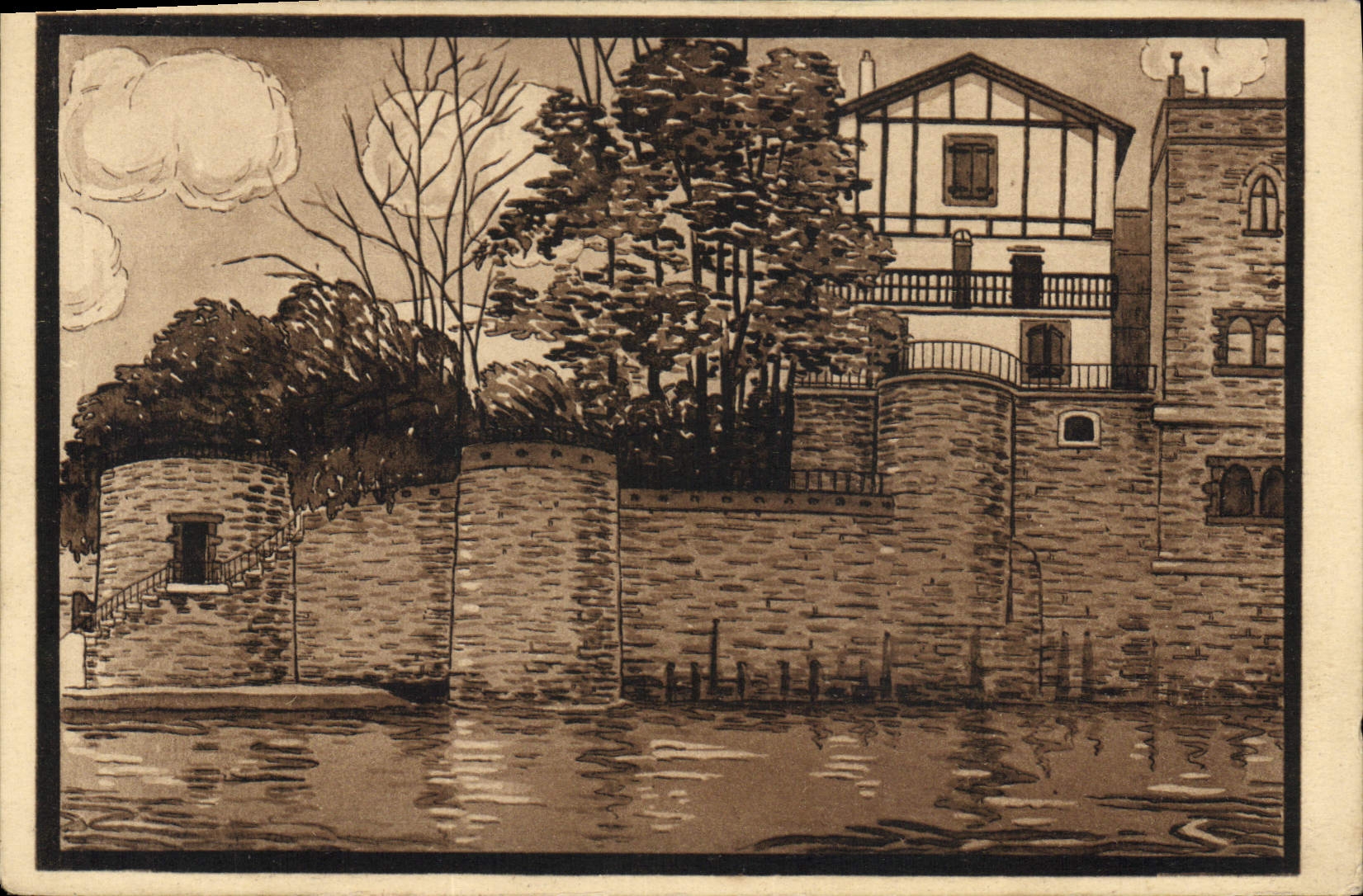 Postal Pierre Parcelar Bakharetchea tiene Hendaya por Jacques el Curtidor