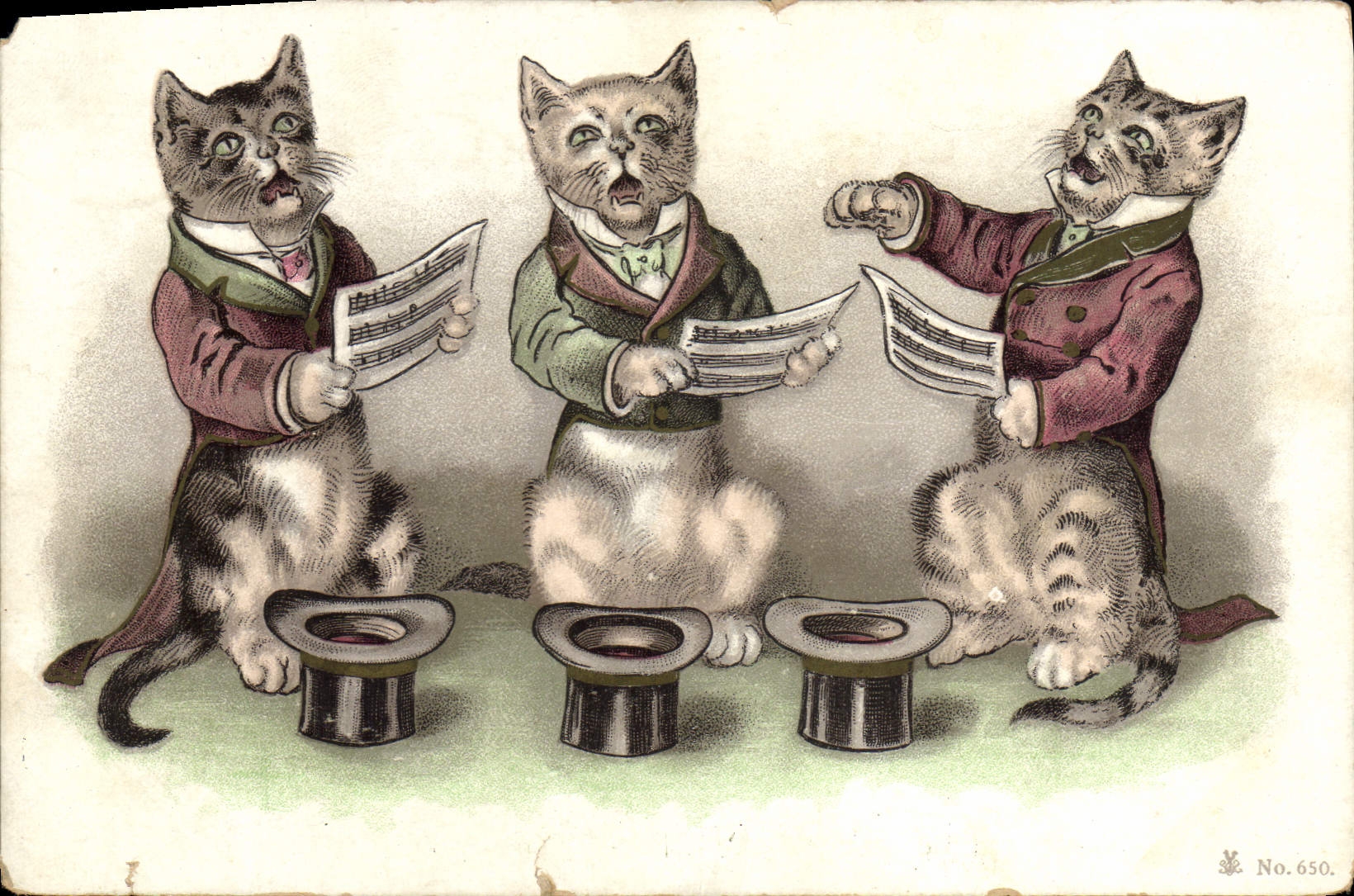 Vintage Postcard Cats cat Music