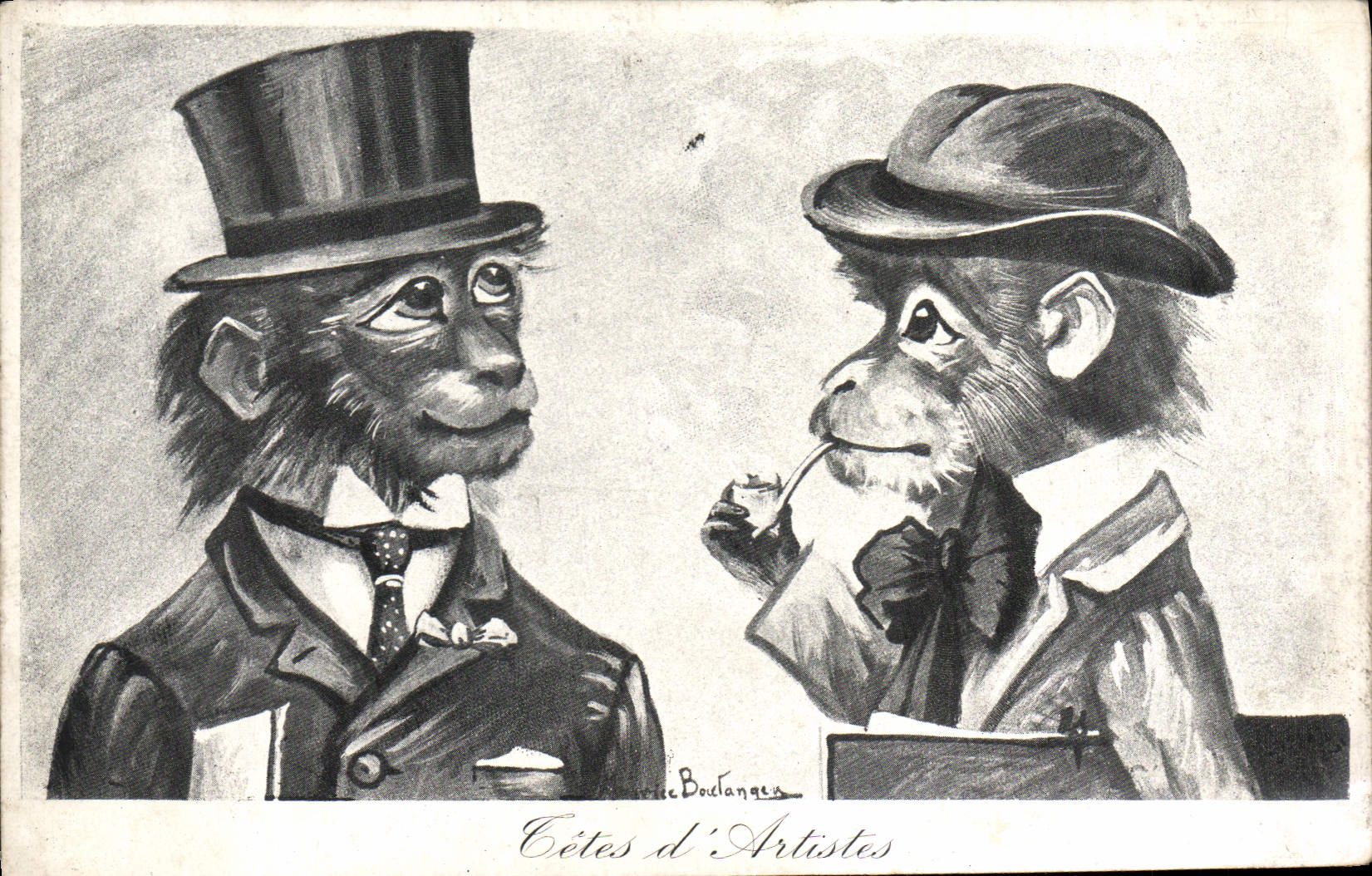 CPA Singe Singes Tetes d'artistes 