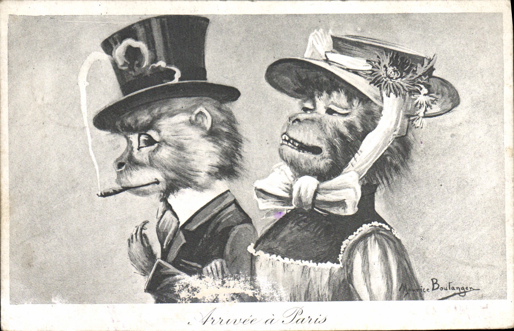 CPA Singe Singes Arrivee a Paris 