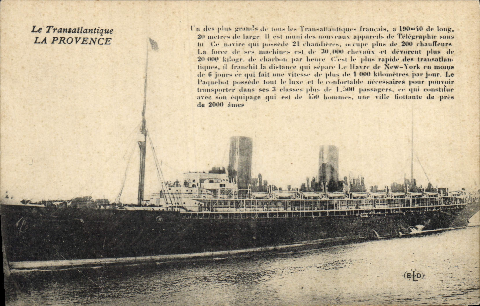 Vintage Postcard Boat Transatlantic liner La Provence