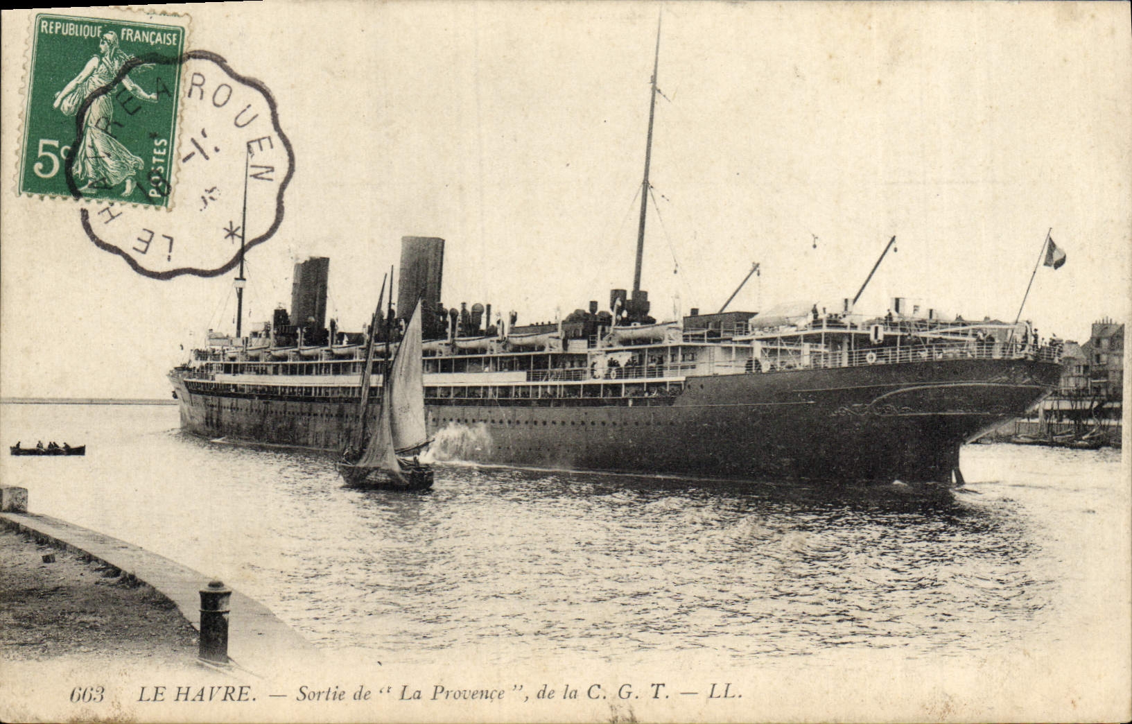 Vintage Postcard Boat Steamer Le Havre Left of Provence of CGT