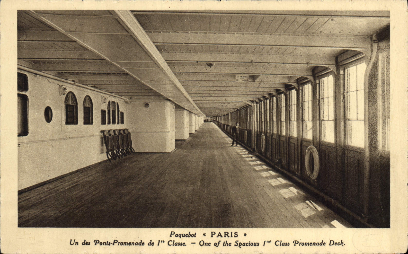 Vintage Postcard Boat Paris Steamer One of the promenade decks of 1st class