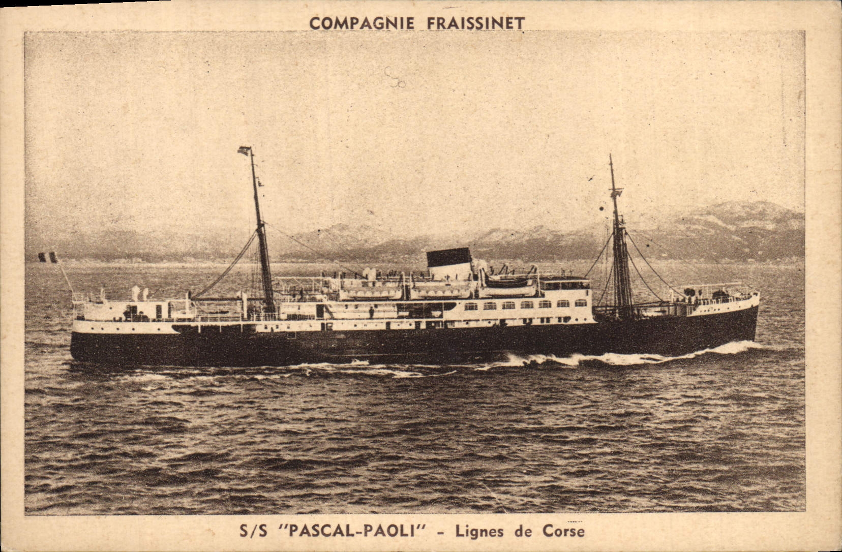 Postal Barco Paquebote Fraissinet PÁRRAFO Pascal Paoli Lignes de Córcega
