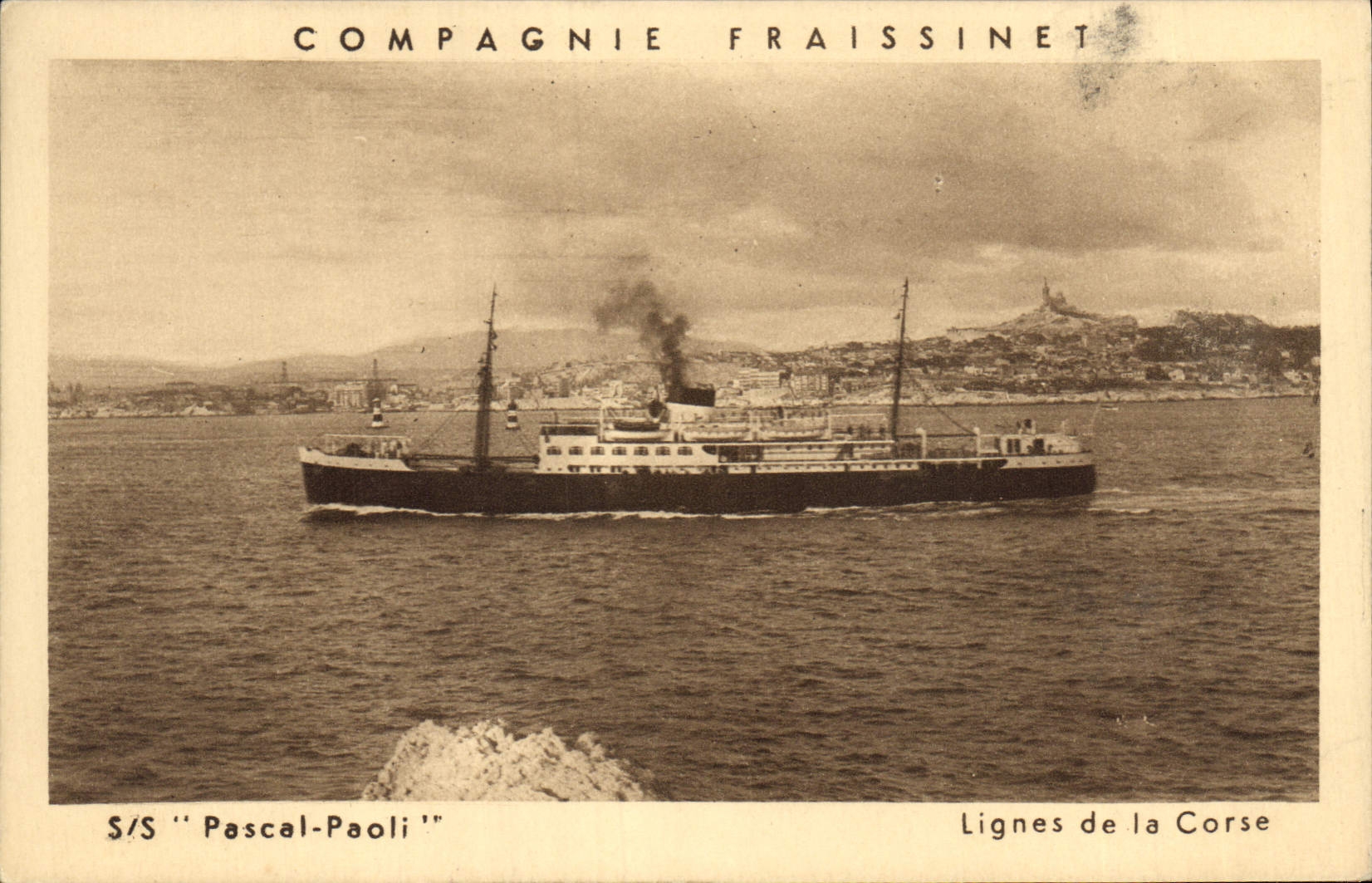 Postal Barco Paquebote Fraissinet PÁRRAFO Pascal Paoli Lignes de la Córcega