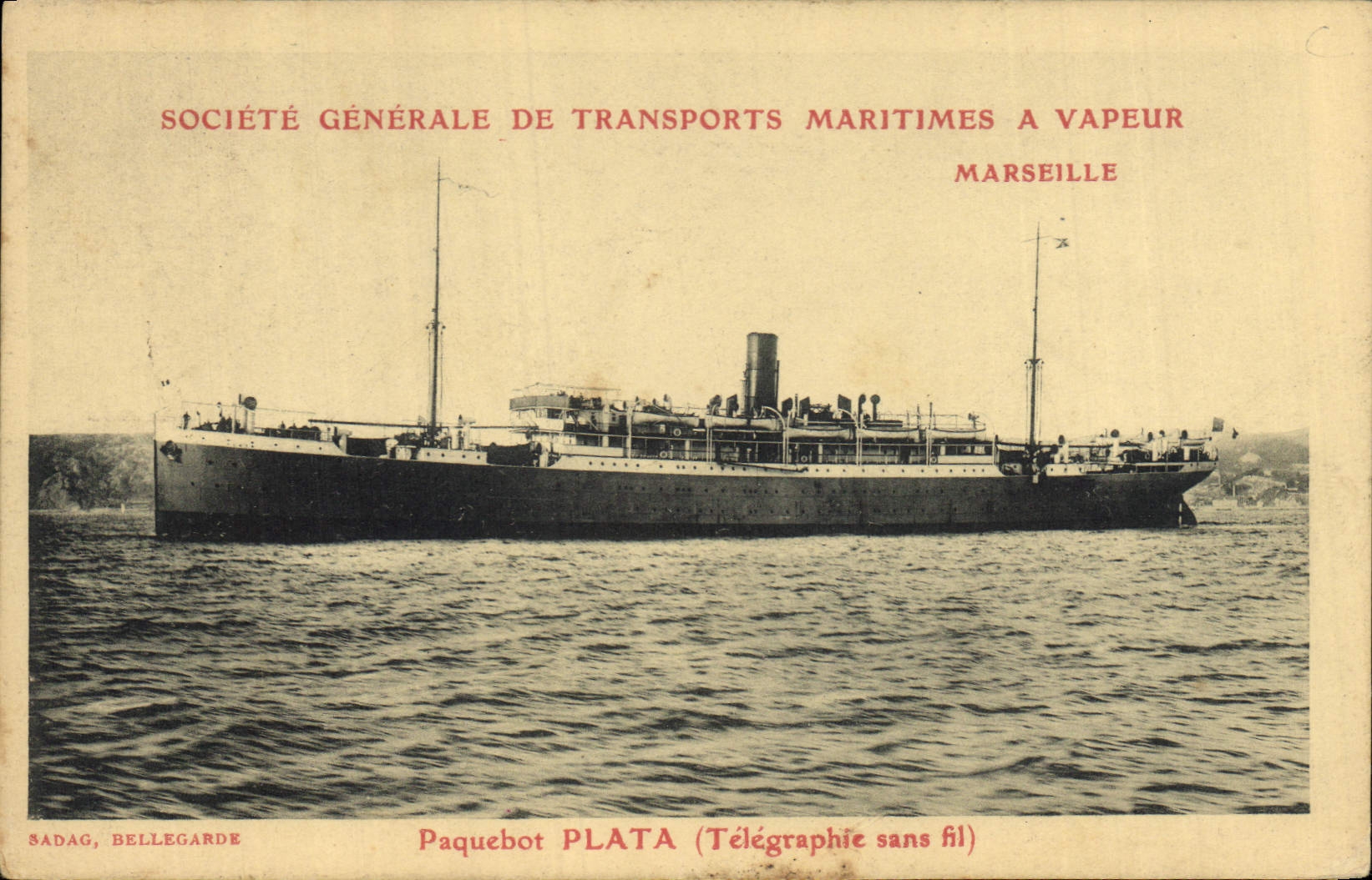 Vintage Postcard Boat Steamer Plata Marseilles