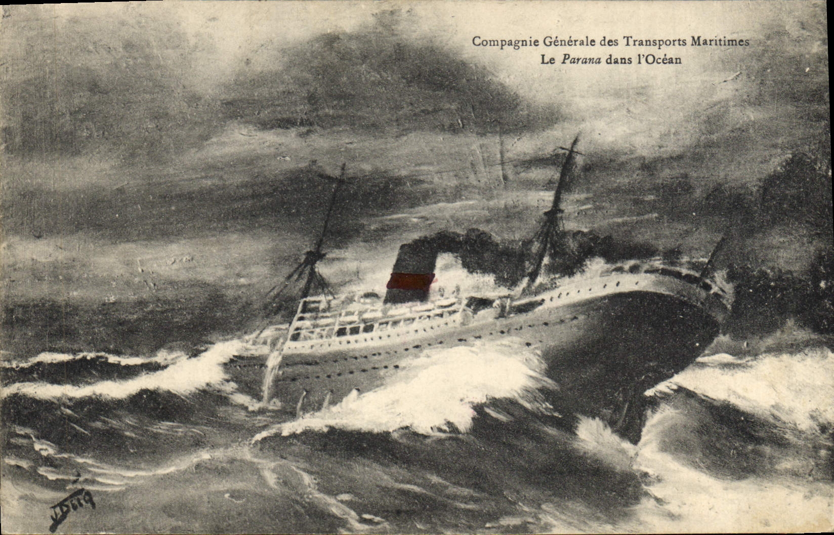 Vintage Postcard Boat Steamer Panama in the ocean