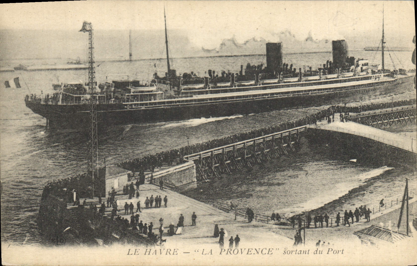 Vintage Postcard Boat Steamer La Provence Le Havre leaving the port