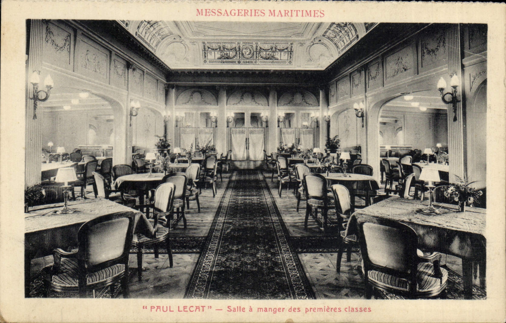 Vintage Postcard Bateau Steamer Paul Lecat Dining room first classes